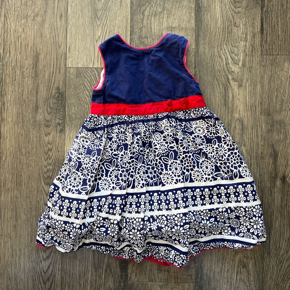 Jojo Maman Bebe Blue Floral Dress with Red Accents - Size 2-3 years